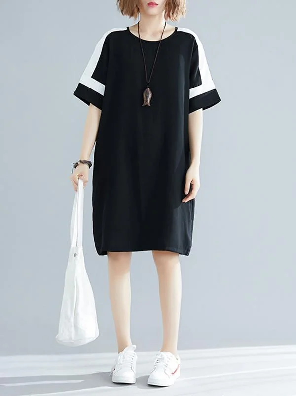 Plus Size Roomy Chiffon Contrast Color Midi Dress