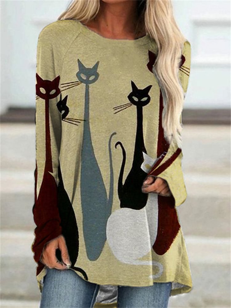 Stylish Cats Art A Line T Shirt