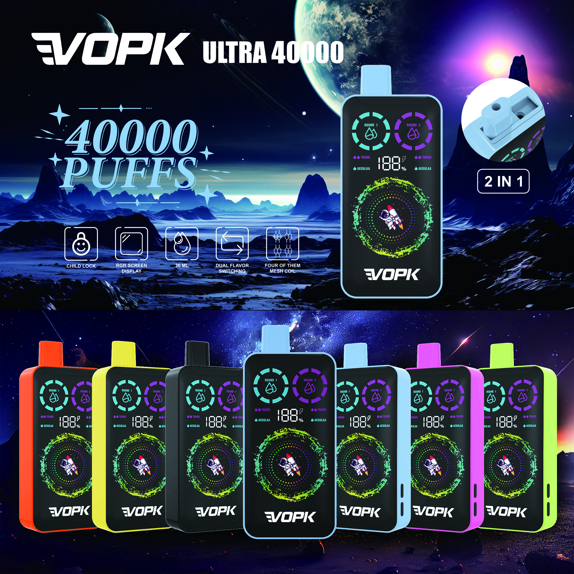 VOPK ULTRA 40000 40K Puffs Double Taste RGD Screen Display (Box of 10) mysite fumotvapeshop