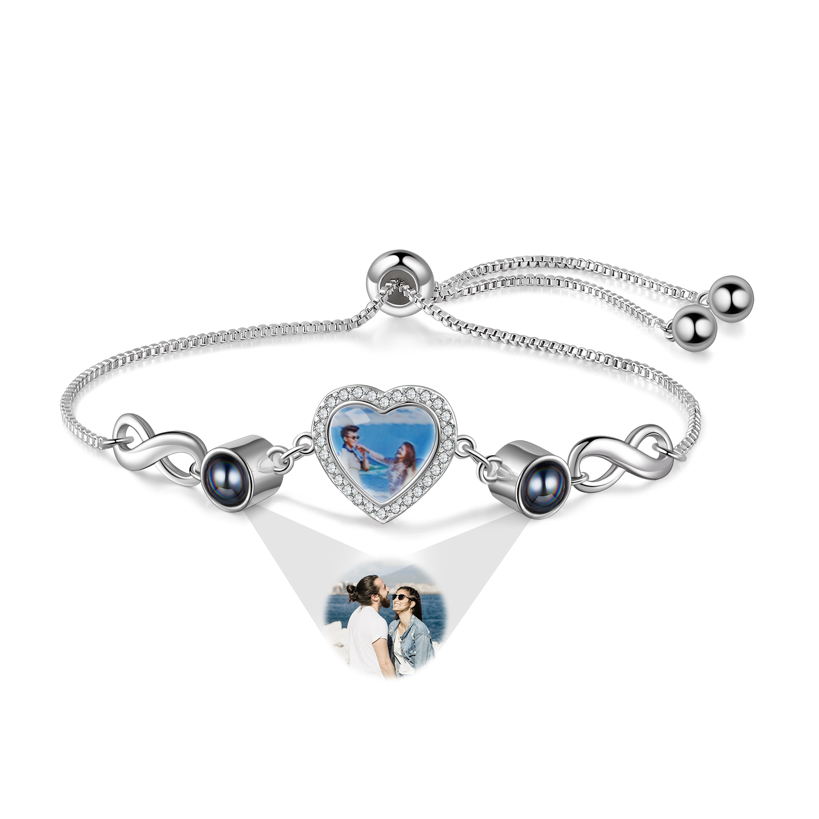 Collienght Proiezione di foto personalizzate in 100 lingue su collana di memoria amorosa con ciondolo rotondo in onice(Oro rosa 14 IN