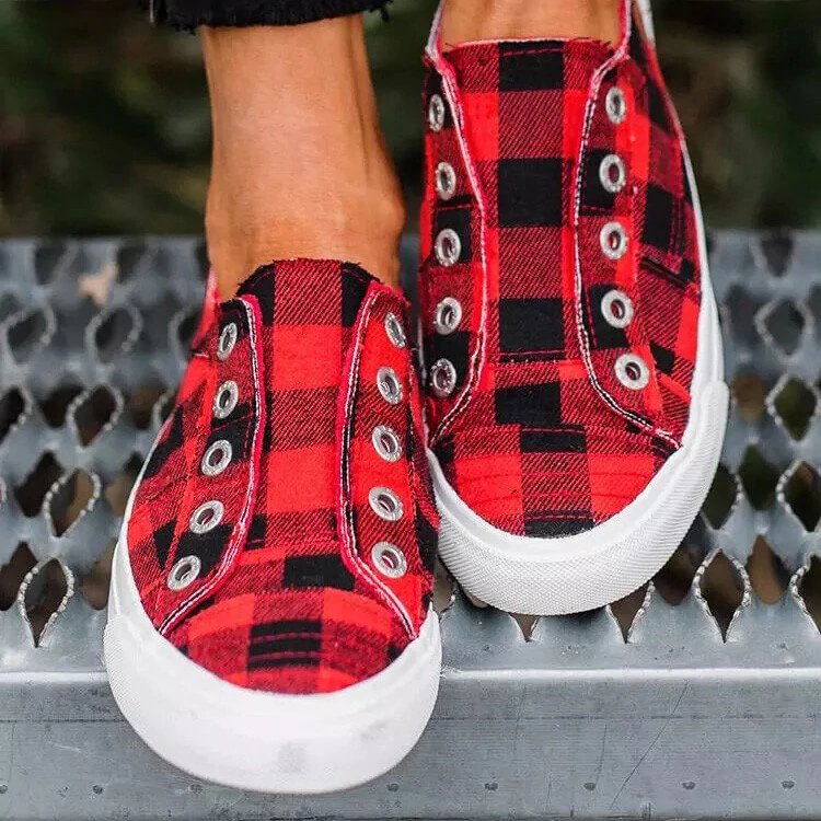 Women's Plaid Slip-On Round Toe Flat Shoes