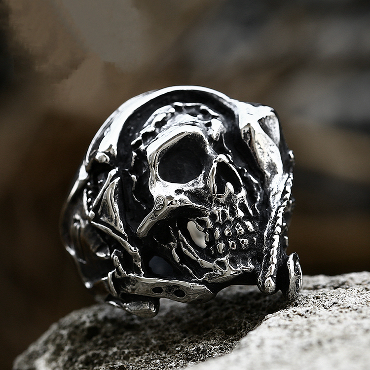 Gothic Lightning Skull Stainless Steel Ring
