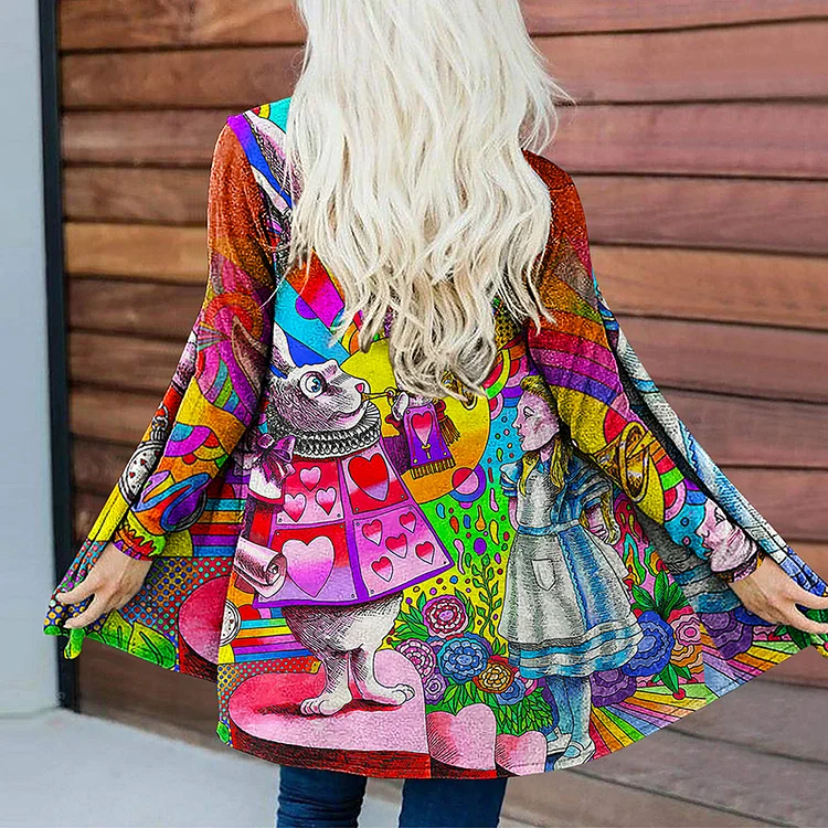 Vefave Hippie Art Print Long Sleeve Casual Cardigan