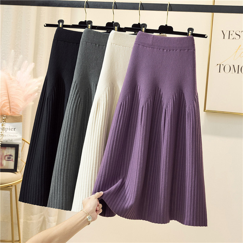 Pure Color Elastic A-line Pleated Skirt