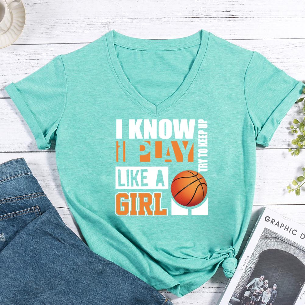 TRY AND KEEP UP Basketball V-neck T Shirt-Guru-buzz