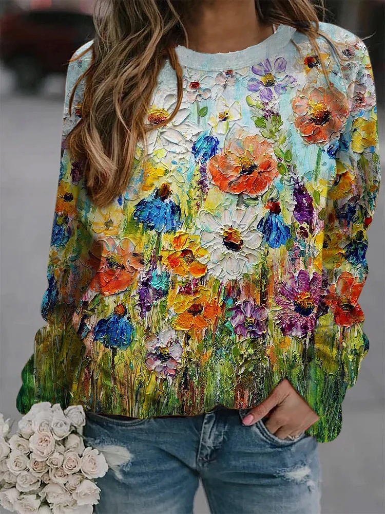 Garden Flower Art Series Printed Sweatshirt
