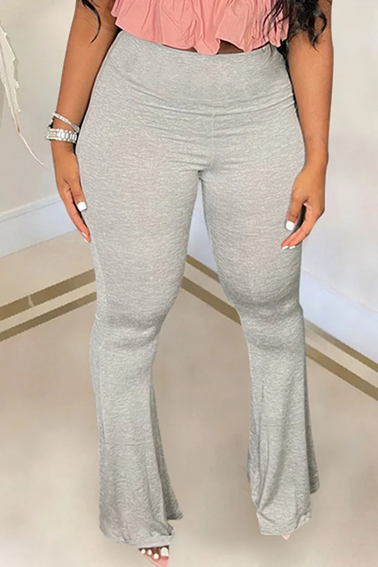 Grey Casual Solid Patchwork High Waist Speaker Solid Color Bottoms