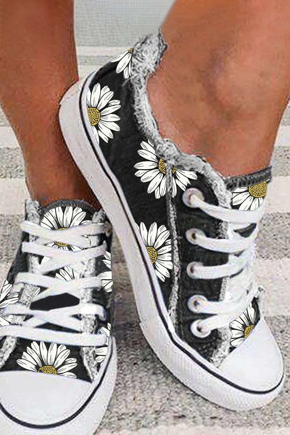 Floral Lace-Up Canvas Sneakers