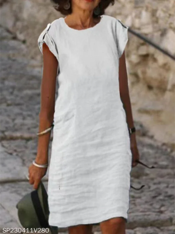 Women's Solid Color V-Neck Short Sleeve Maxi Dress