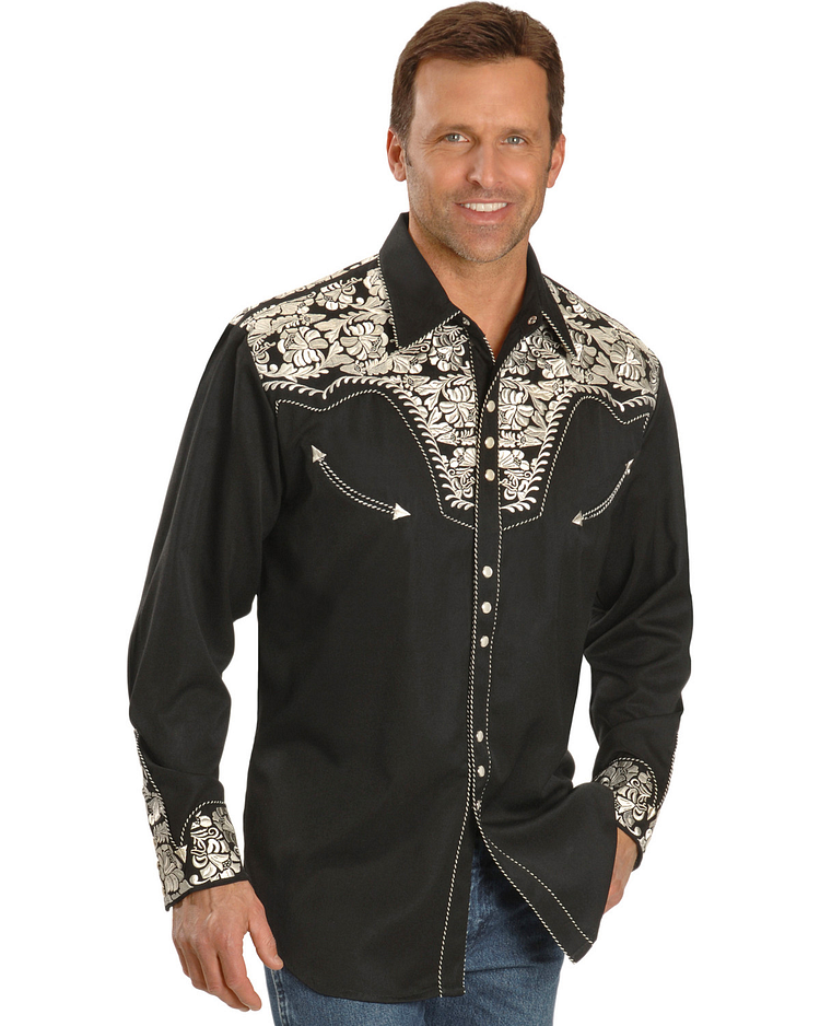SCULLY MEN'S SILVER EMBROIDERED GUNFIGHTER LONG SLEEVE WESTERN SHIRT