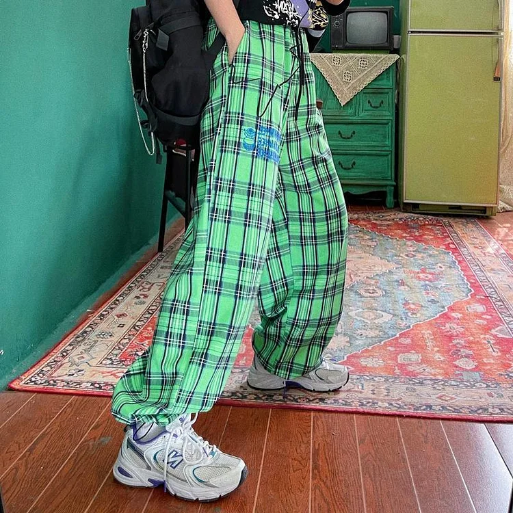 Korean Fashion Retro Embroidery Plaid Pants SP16662