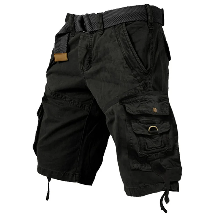 Men'S Vintage Multi-Pocket Drawstring Cotton Cargo Shorts