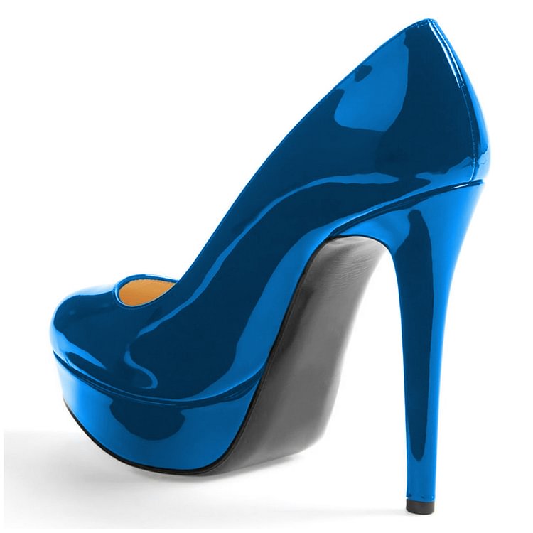 Blue Mirror Leather Platform Heels Pumps |FSJ Shoes