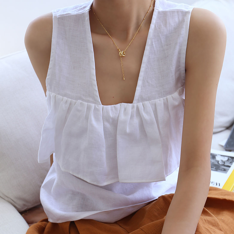 Ruffled Linen Tank Top-ChouChouHome