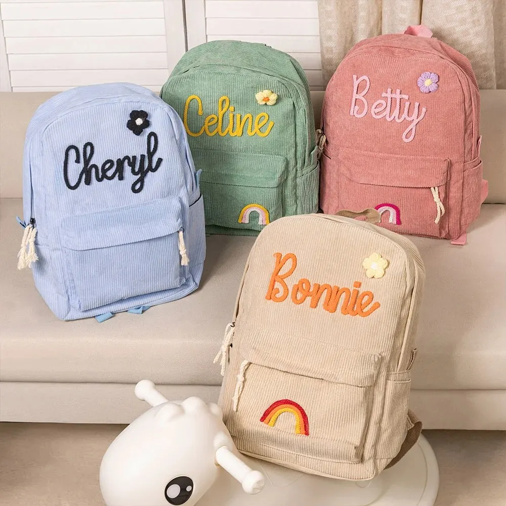 Personalized Kids Backpack – Custom Name Corduroy Book Bag for School ...