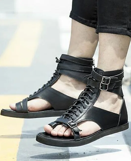 Double Buckle Lace Up Clip Toe Gladiator Sandals 