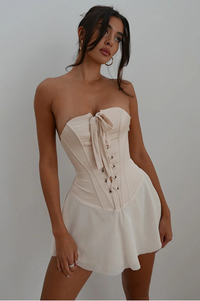Contrast Corset Strapless Mini Skirt Suits