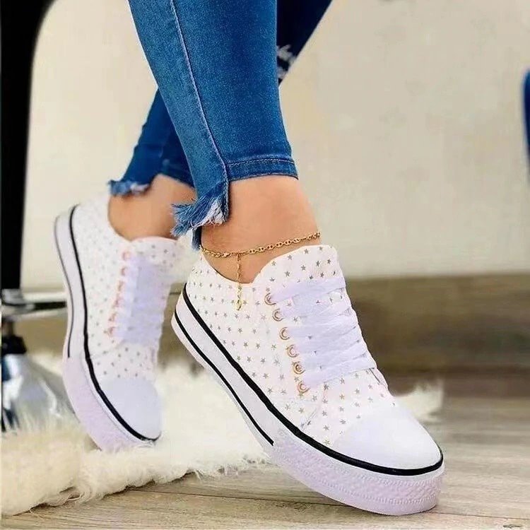 Women's Lace-up Stars Pattern Skateboard Canvas Shoes