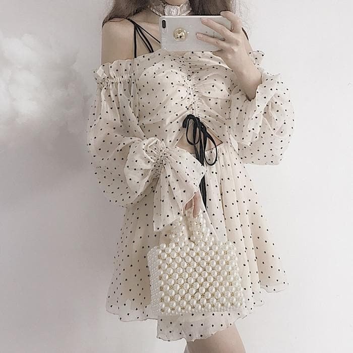 Beige Sweet Heart Laced Chiffon Dress SP13367