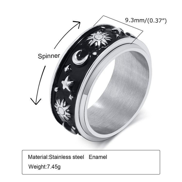 Star Moon Stainless Steel Revloving Ring