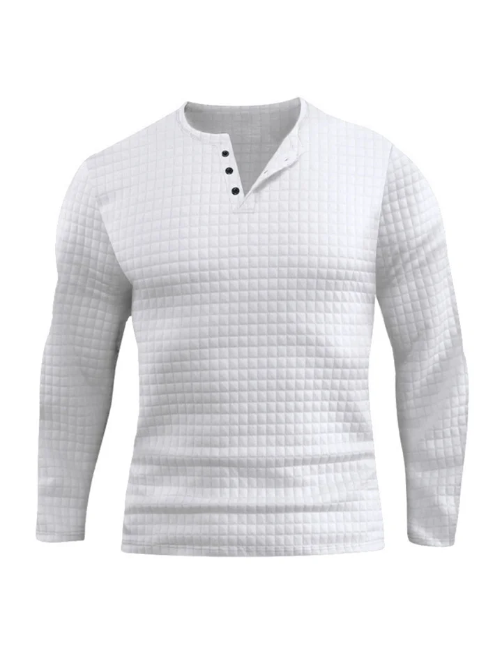 Solid Color Round Neck Slim Small Square Sports Slim Breathable Men's Long-sleeved T-shirt Men's Casual Henley Shirt-Cosfine