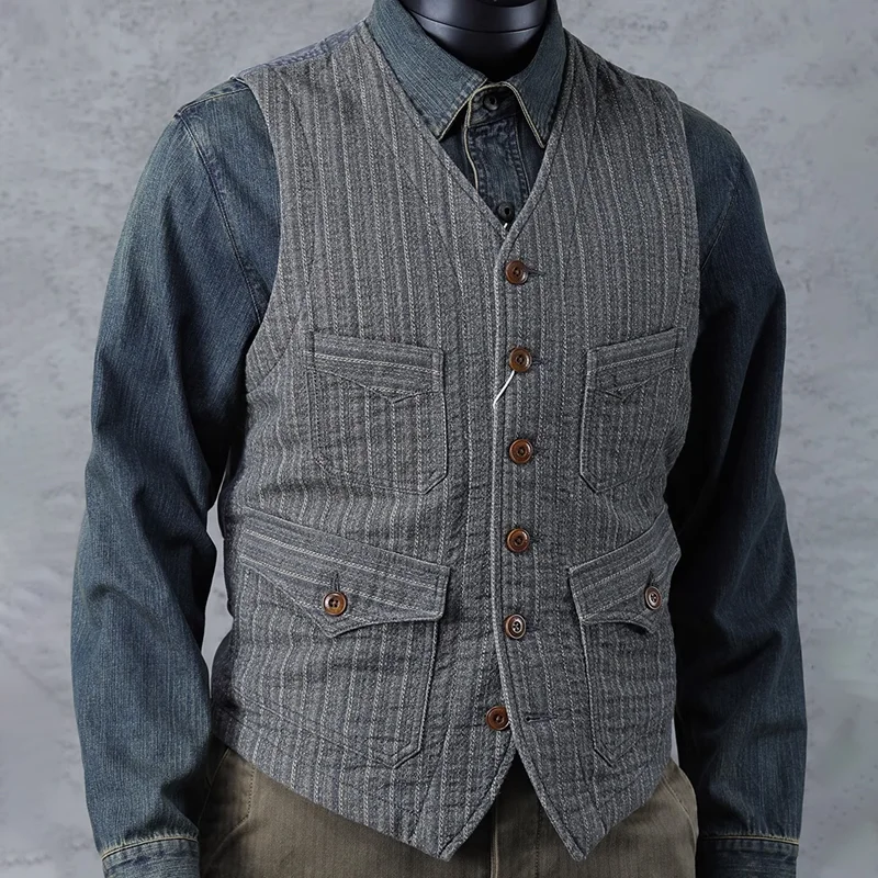 Vintage Slim Fit Jacquard Striped Patchwork Vest