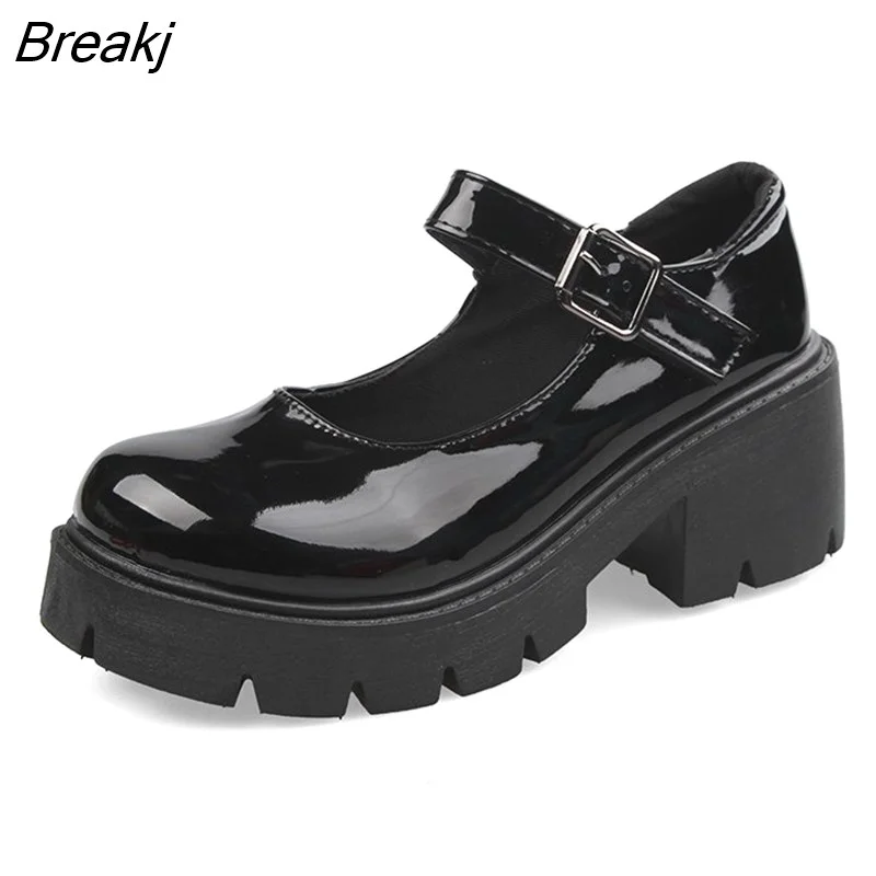 Breakj Women's  Autumn Japanese Style Lolita Shoes Vintage Soft High Heel Platform Leather College Student Mary Jane Ladies White Black