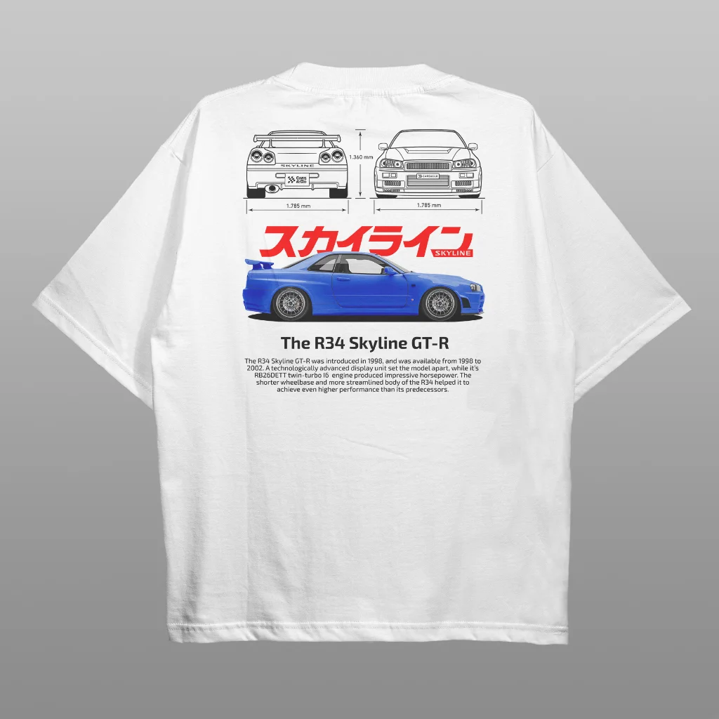 The R34 Skyline GT-R Car Printed Men's Oversized T-shirts - Devcarry