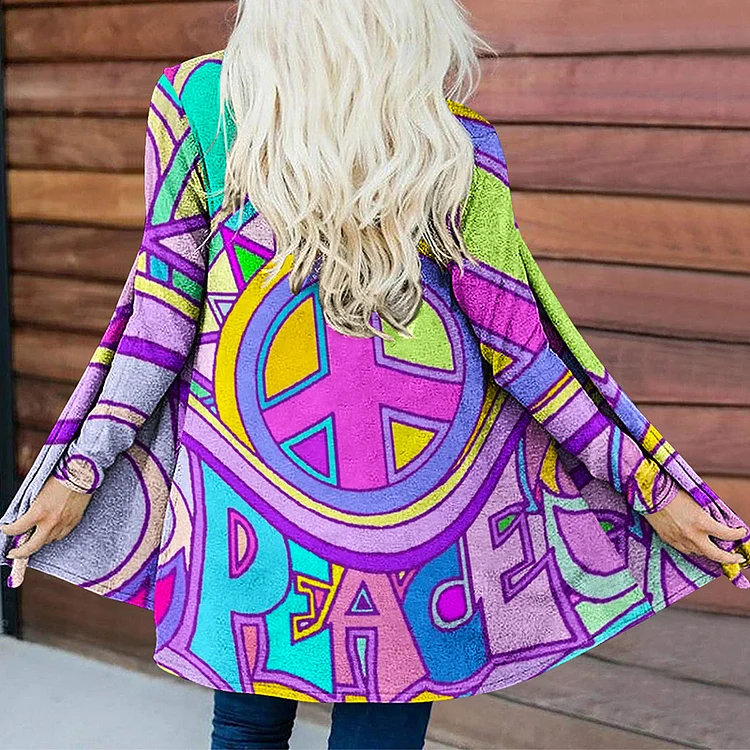 Vefave Hippie Fun Peace Logo Print Cardigan