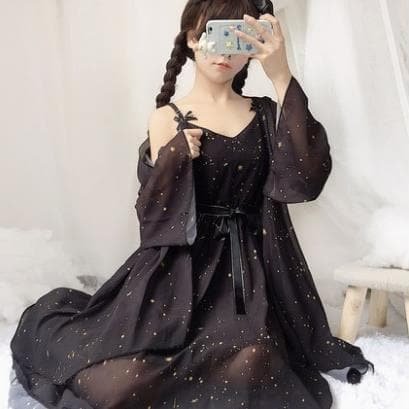 Wine/Black/White Sweet Galaxy Chiffon Dress/Cardigan SP13560