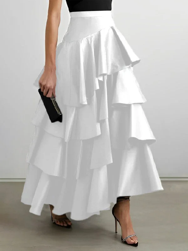 Stylish Black High Waisted A-Line Multi Layers Falbala Skirt
