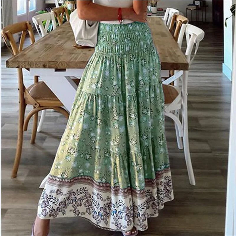 Women's Bohemian Casual High Waisted Long Skirt Beach Skirt