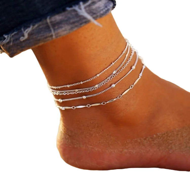 Shuosbai 5Pcs/Set Women Beads Charm Chain Anklet Ankle Bracelet Beach Barefoot Jewelry_ ecoleips_old