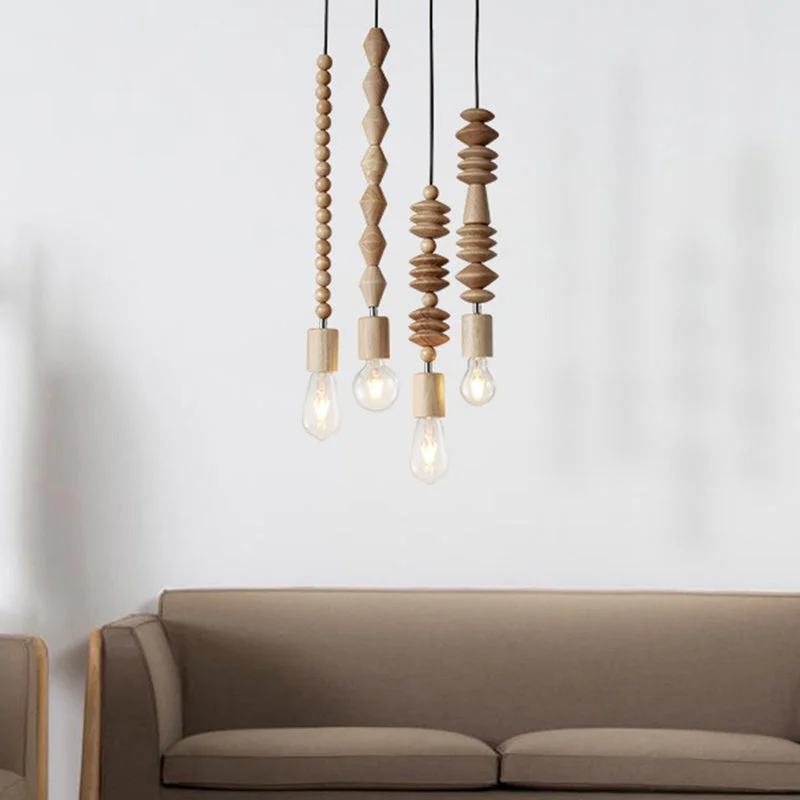 Nordic Wooden Geometric Beads Pendant Lamp For Living Room