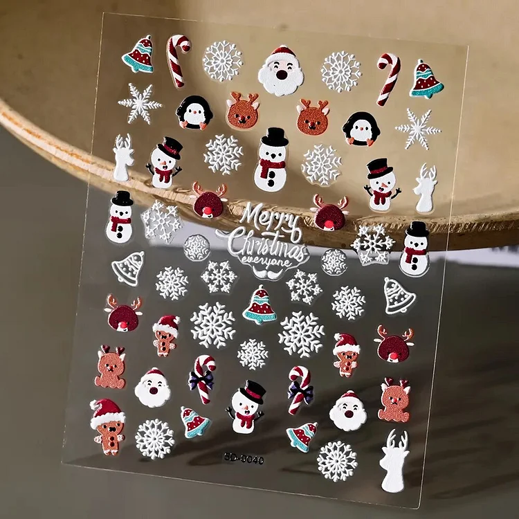 Christmas 5D Embossed Snowman Snowflakes Nail Art Stickers 8*10cm Cartoon Santa Claus Elk Christmas Decal DIY Manicure Decals &*