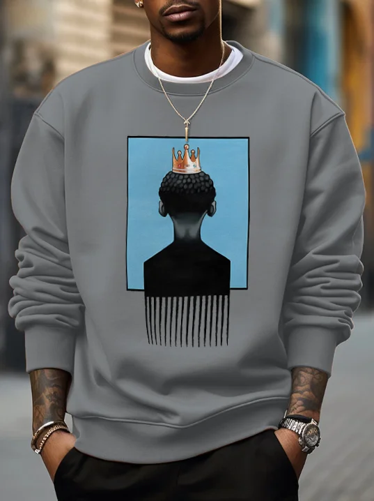 Men's Afro Comb Illustration Print Cotton Casual Sweatshirt