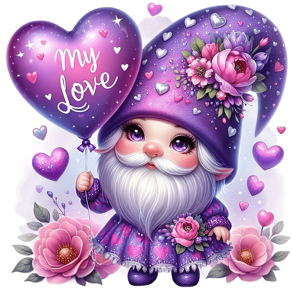 Diamond Painting - Full Round - Valentines Day Flower Gnome  (40*30cm)-1181598.06