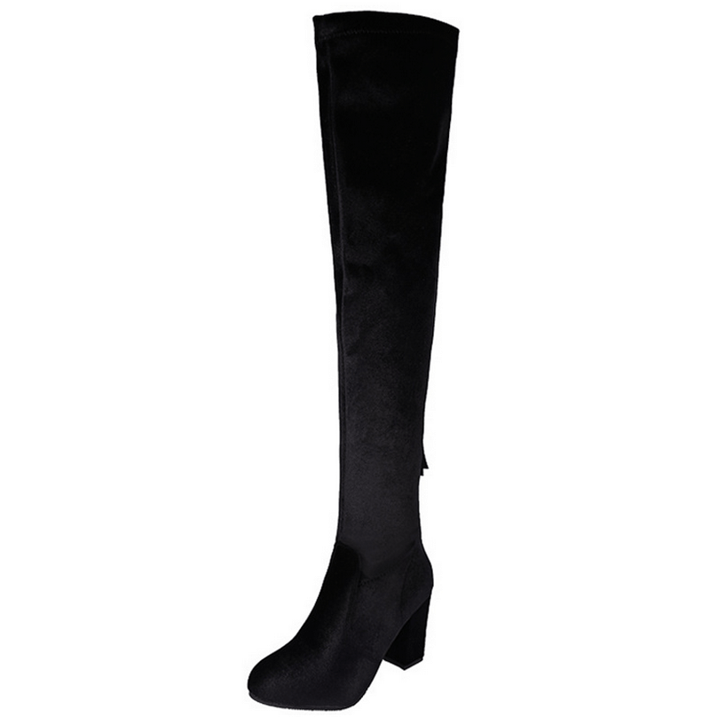 VCSHOES Over Knee Block High Heel Suede Boot