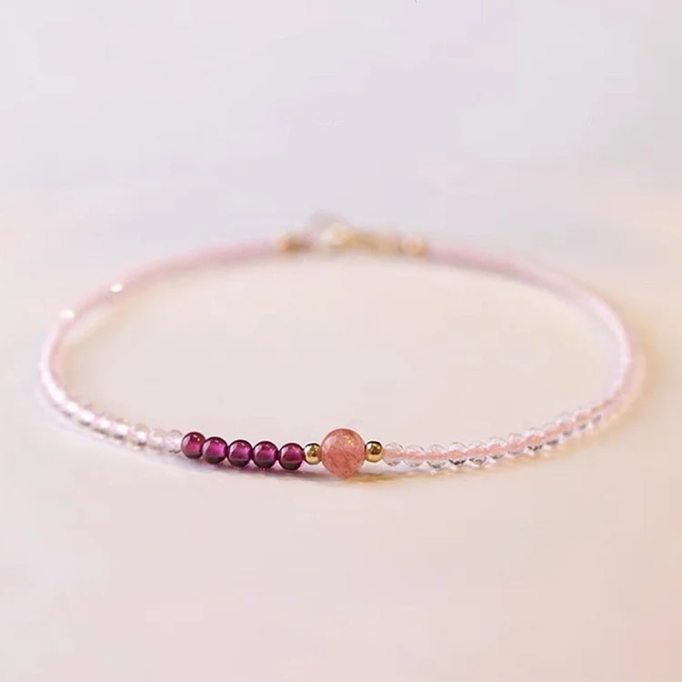 Cupid - Pink Crystal With Strawberry Quartz Gemstone Bracelet