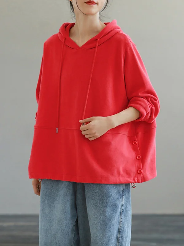 Casual Pure Color Long Sleeves Drawstring Hoodies