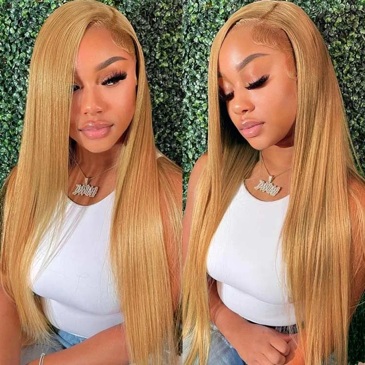 Straight Strawberry Blonde Full Front Transparent Lace Wig
