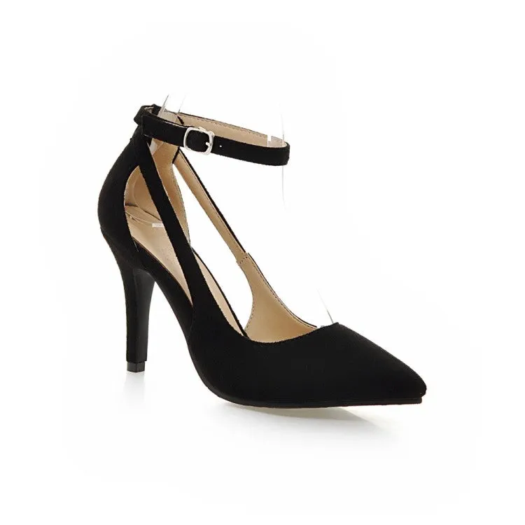 VCSHOES Pointed Toe Frosted Ankle Strap Buckle Stiletto High Heel Sandals
