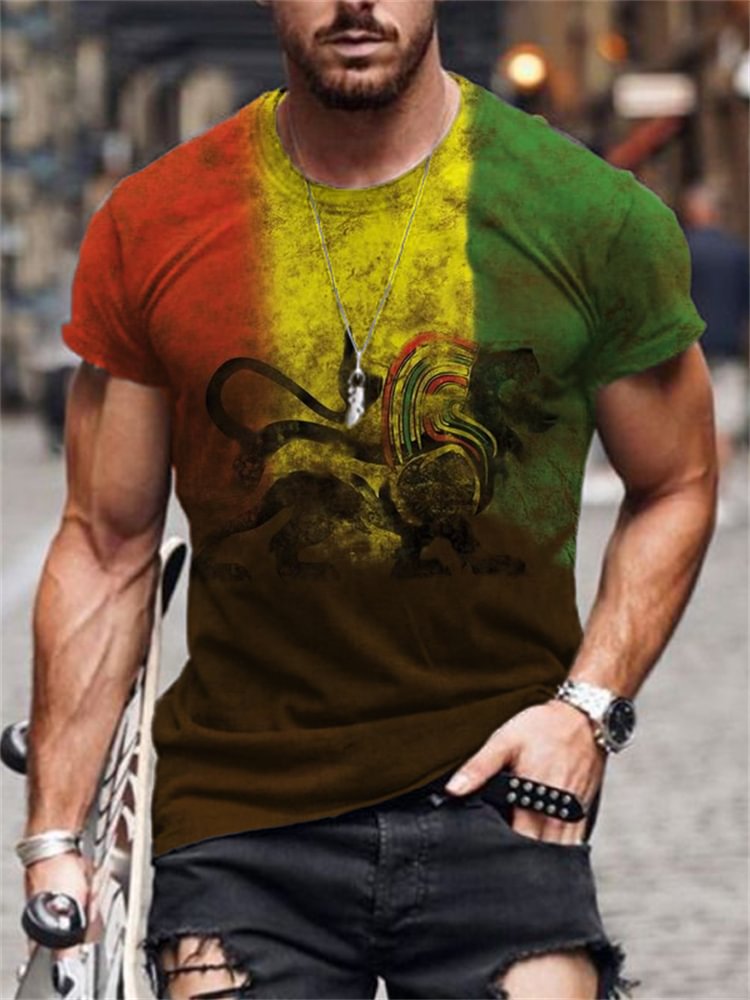 Men's Vintage Faded Rasta Lion T Shirt