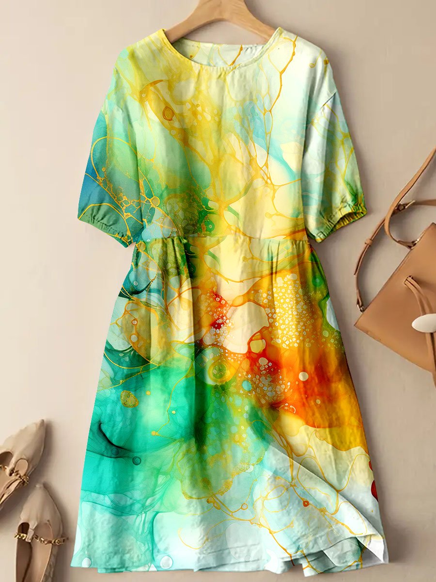 Women's Watercolor Splash Fluid Art Print Dress