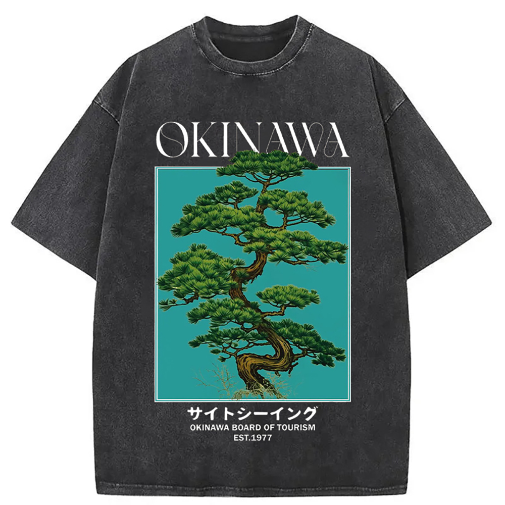 Tokyover Okinawa Retro Art Print Japanese Travel Washed Unisex T-Shirt