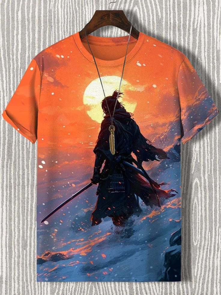 Men's Samurai At Sunset Art Print T-Shirt