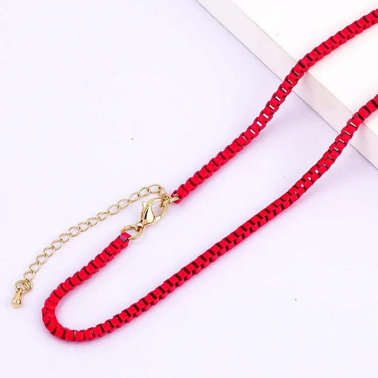 3mm 16 Inch Enamel Box Chain Necklace, Colourful Neon Red/Pink/Yellow/Green/Blue Fashion Jewelry Party Summer Beach Gift For Her
