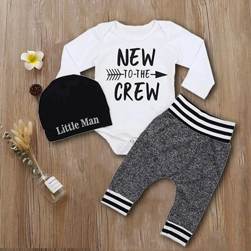3PCS Little Man Letter Print Baby Set