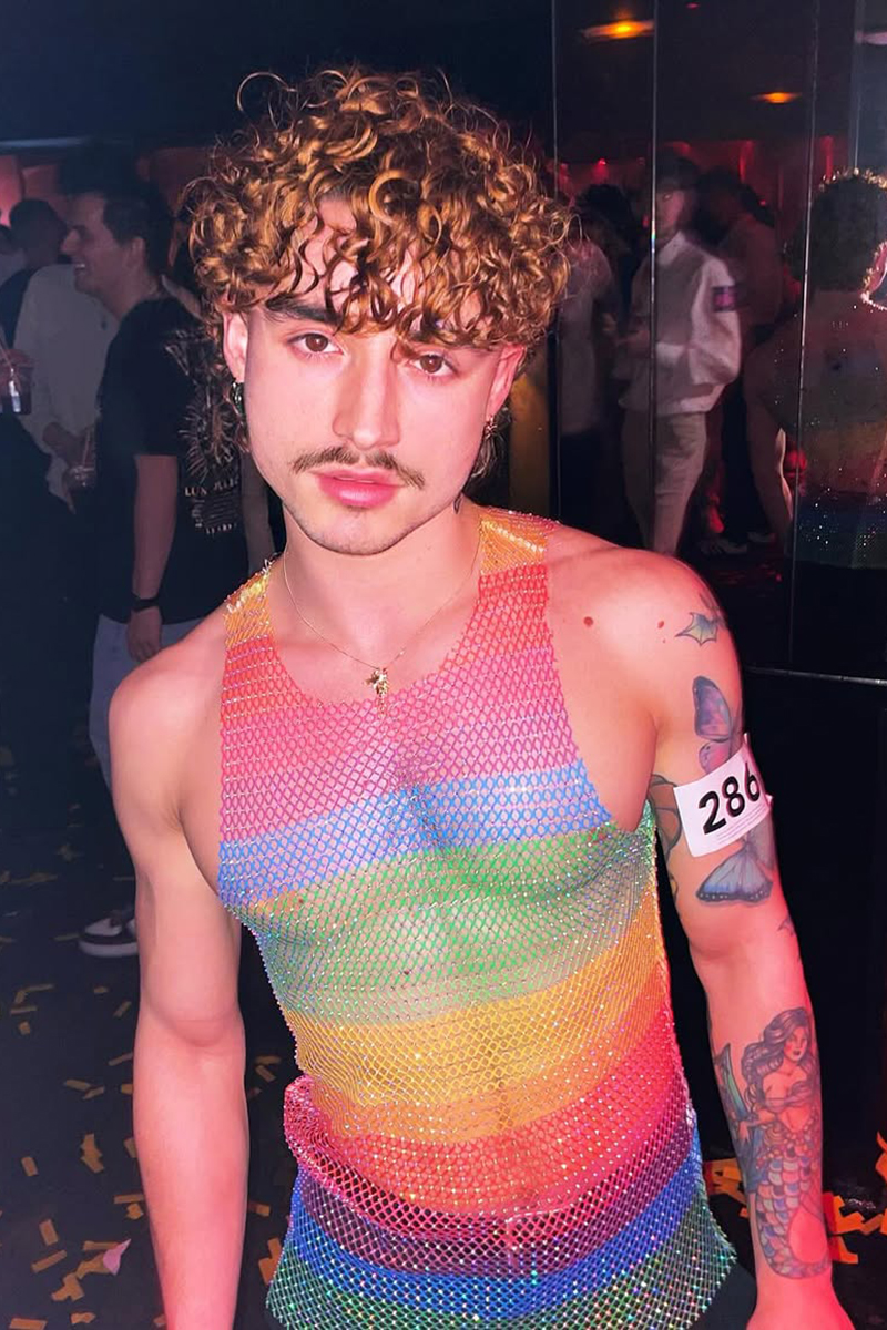 Men's Mesh Rainbow With Rhinestone Raw Cut Tank Tops [Pre-Order]