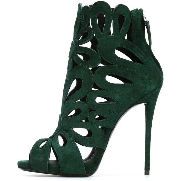 Green Laser Cut Peep Toe Sandals Vdcoo